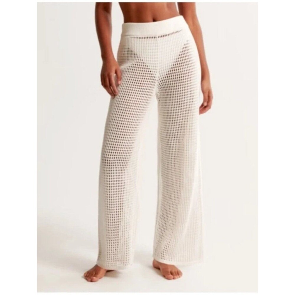 Abercrombie Fitch Crochet Open Knit Cover Up Pants Beach Boho Hippie Festival  L